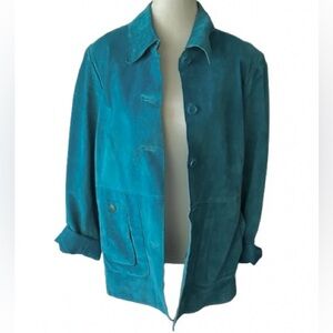 Vintage Suede Jacket Turquoise Large Blaine Trump Lightweight Leather 90s Lg